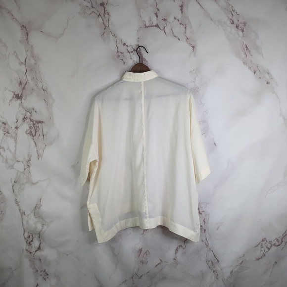 Everlane Button Up Shirt Short Sleeve Cream Sandstone Women Top Drapy Square - Picture 7 of 14